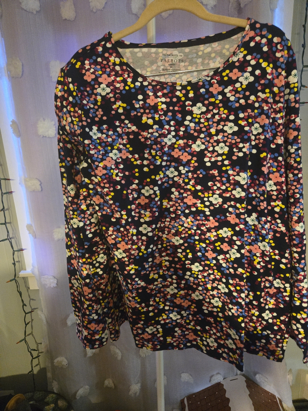 Talbots Floral Print Tee NWT 3X — Navy Multicolor Dot Print